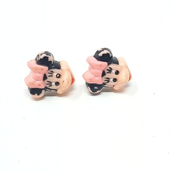 Vintage Mini Mouse Stud Earrings, Pink Bow, 90s 80s Style, Retro Estate - Picture 2 of 5